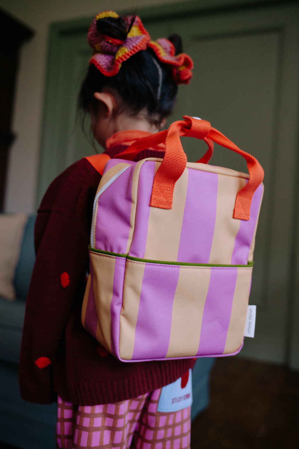 Sac à dos petit rayures Rosebay pink et apple juice - Sticky Lemon