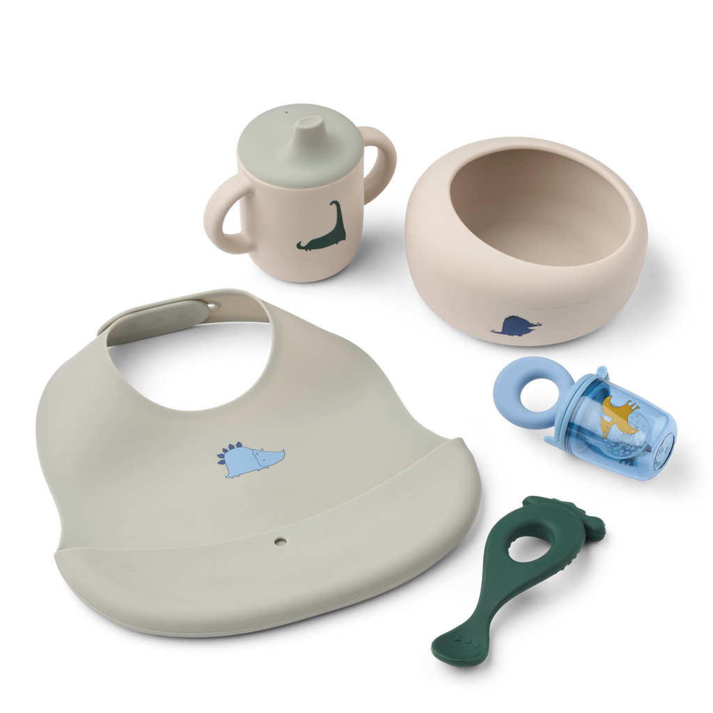 Mileah Baby Mealtime Set Dino Roar / Dove blue - Liewood